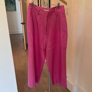 Milly Bright Pink Linen Cropped Pants